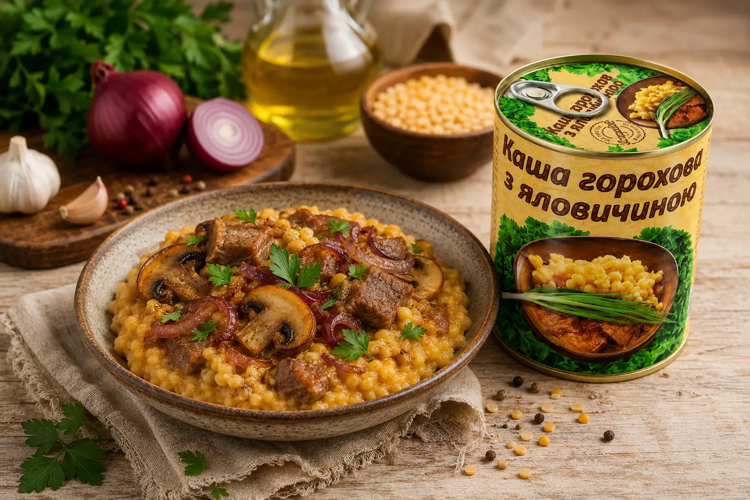 Горохова каша L’appetit з грибами та карамелізованою цибулею
