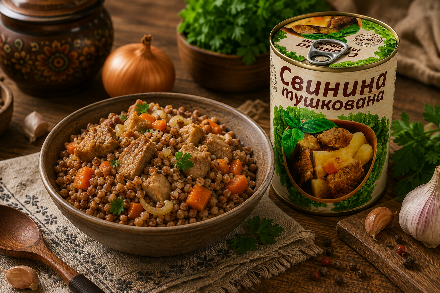 Гречка з тушонкою зі свинини L’appetit