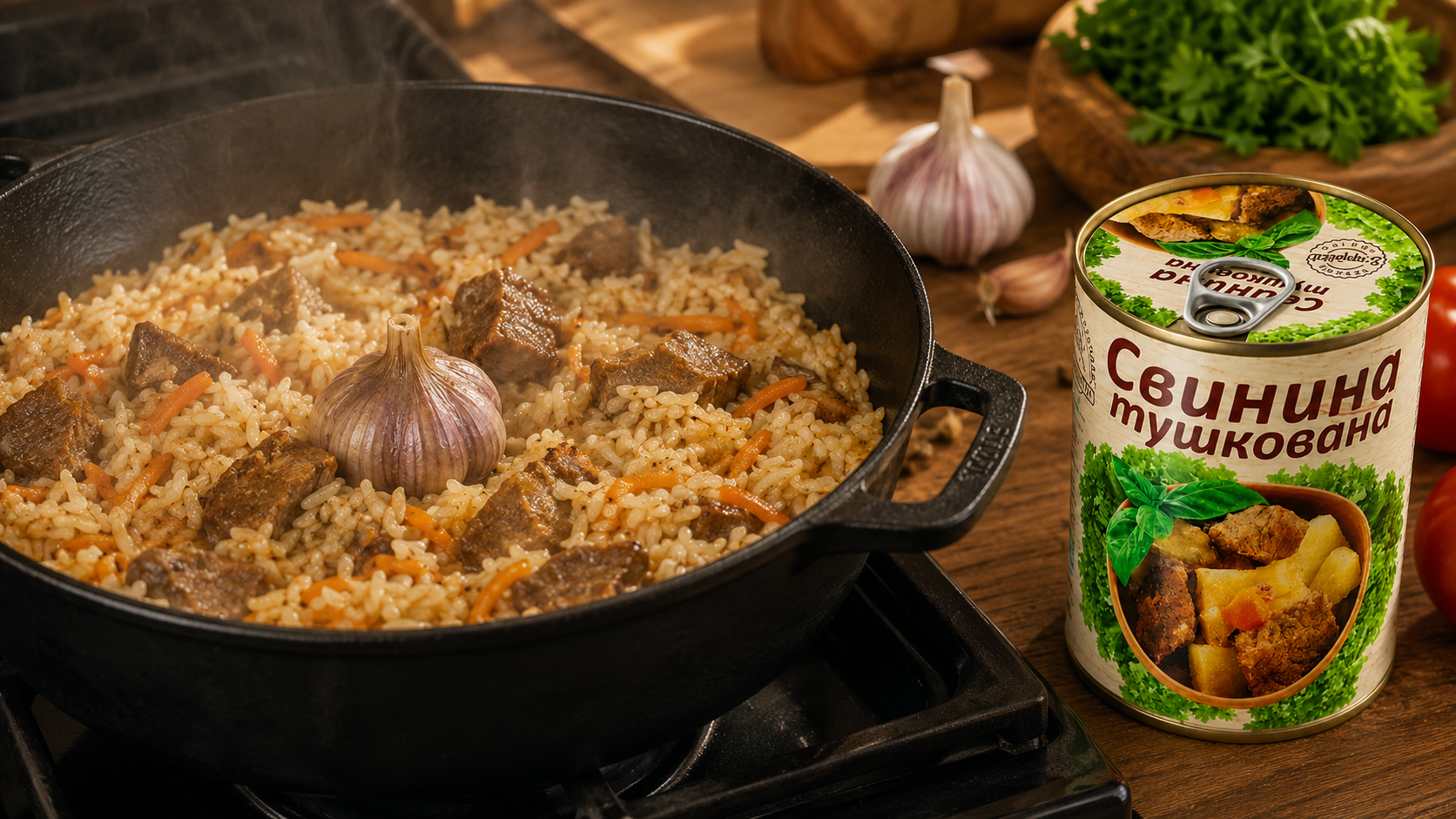 Приготування плову з тушонкою L’appetit на сковороді