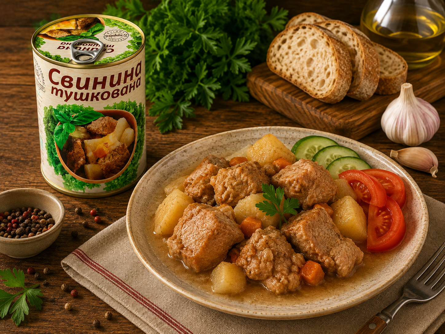 Картопля з тушонкою на сковороді