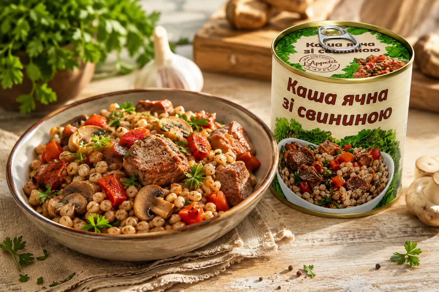 Ячна каша L’appetit зі свининою, грибами та солодким перцем