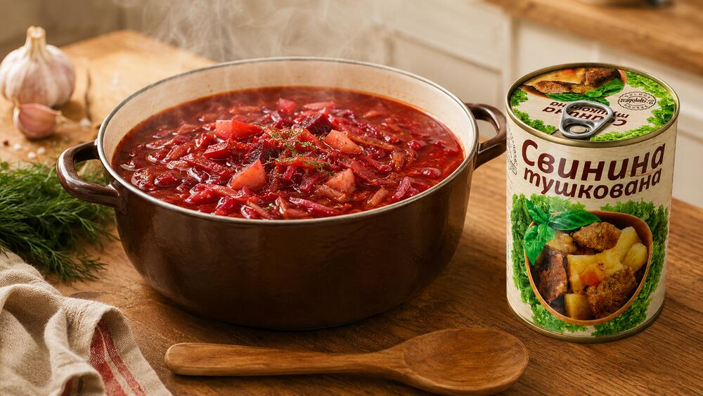 Приготування борщу з тушонкою L’appetit у каструлі